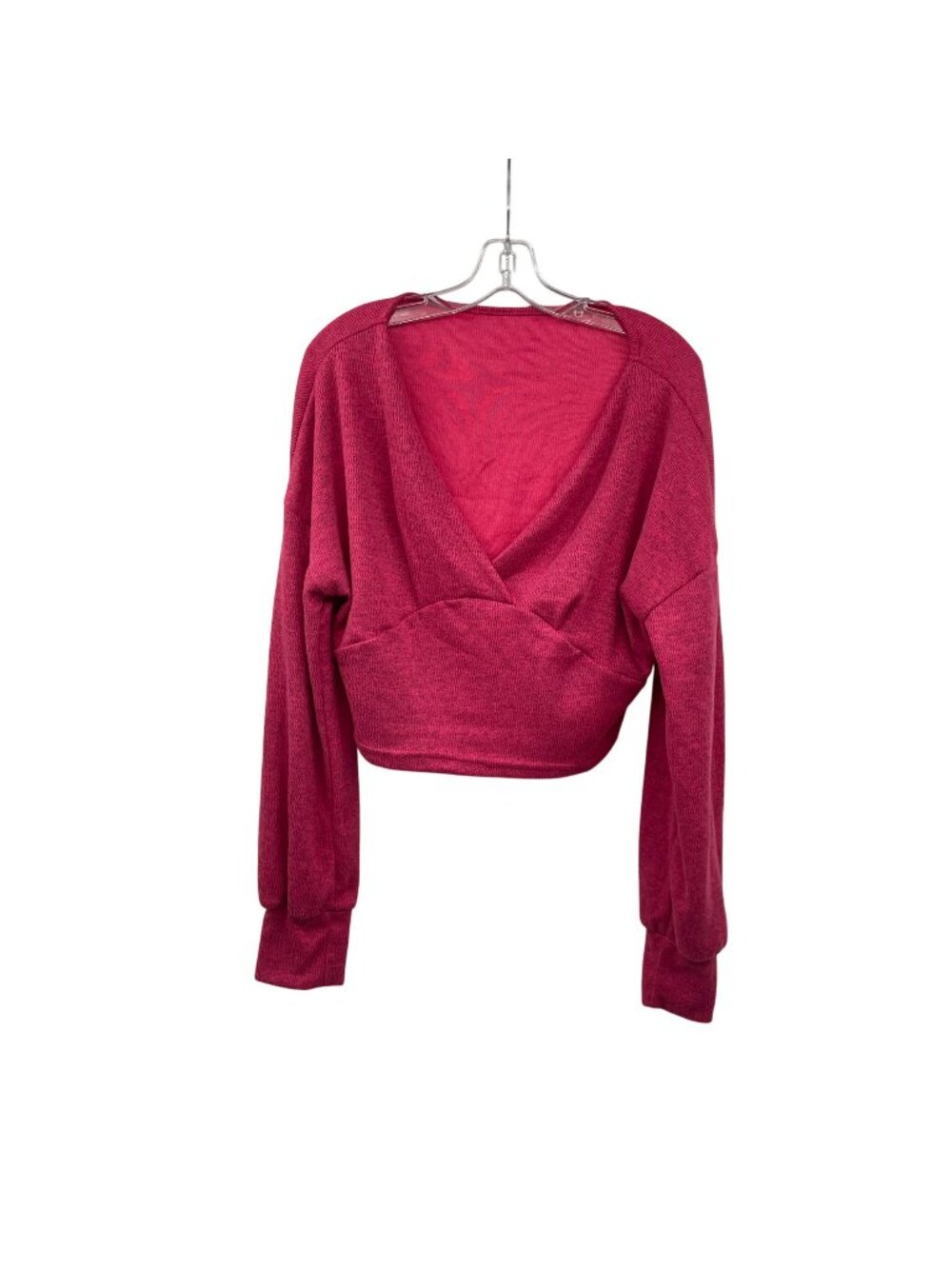 Emery Rose Womens Cozy Crop Top Long Sleeve V-Neck Pink/Black Size XL New